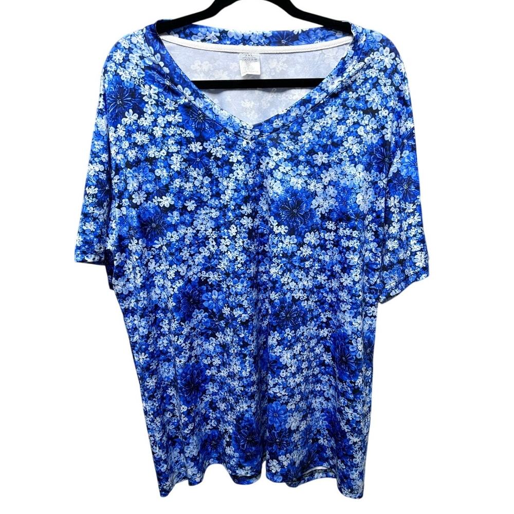 NWOT-3XL-Blue Floral V-Neck Blouse